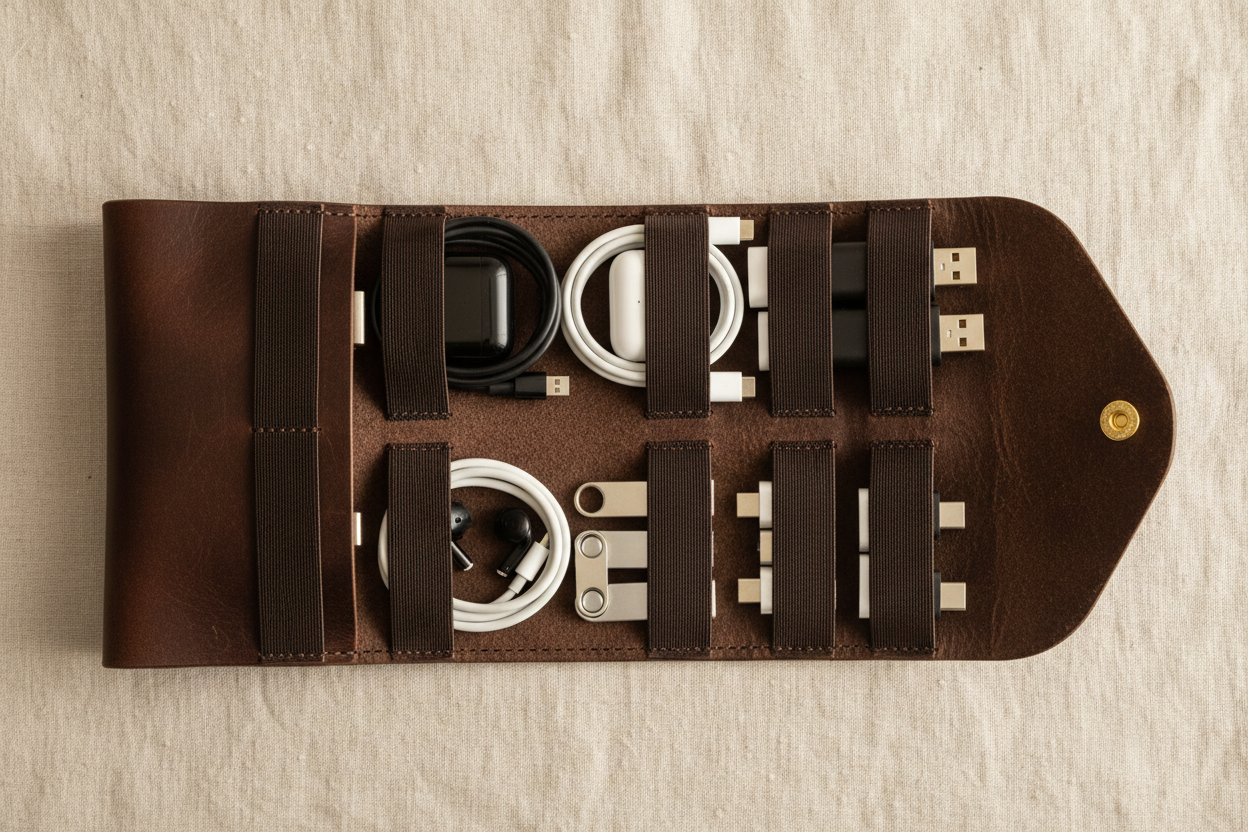 Luxury Leather Cable & Tech Organizer